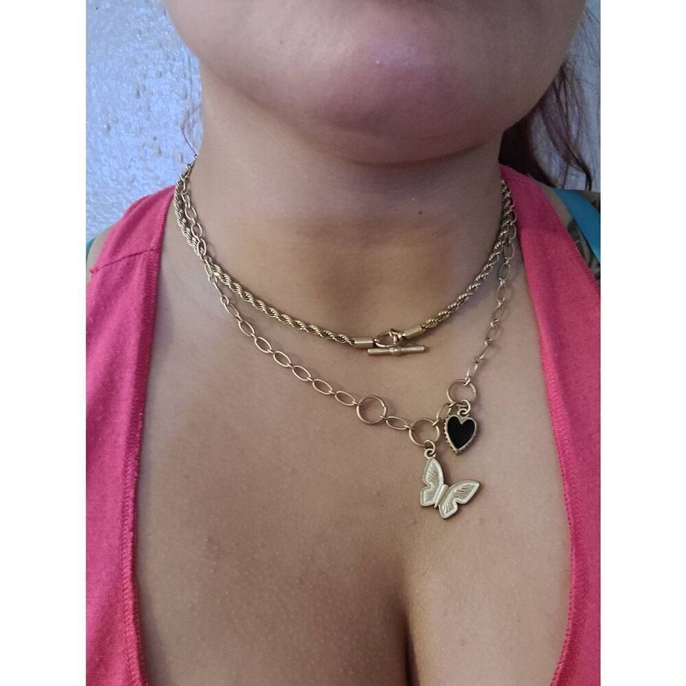 Butterfly and heart charm necklace